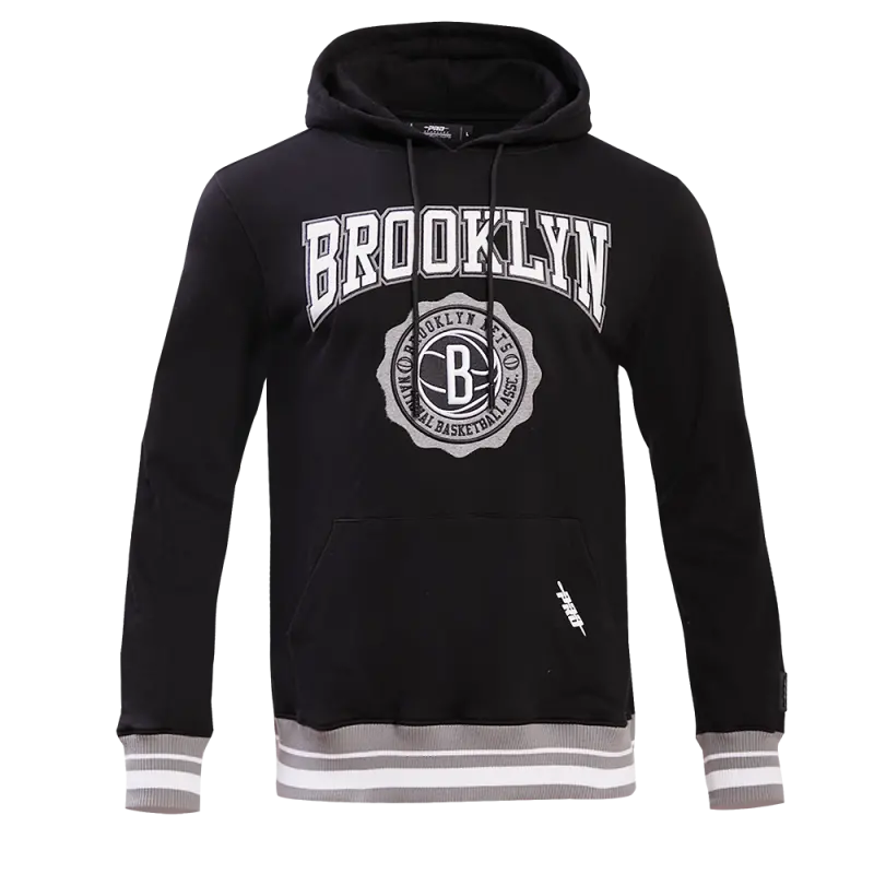 nba brooklyn nets crest emblem mens rib po hoodie blackgray